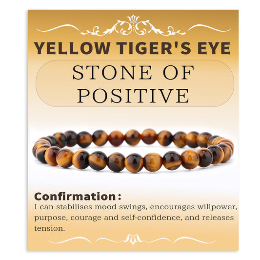 Bymitel 6mm Yellow Tiger's Eye - Handmade Reiki Gemstone Stretch Bracelet, Natural Beauty & Spiritual Essence, Crystal Healing for Unisex Adults