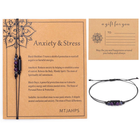 MTJAHPS Protection Bracelet, empath protection, black obsidian Crystals and Healing Stones Bracelet for Women ，Luck ，Anxiety and Stress Clam Bracelet (Anxiety and Stress-1)