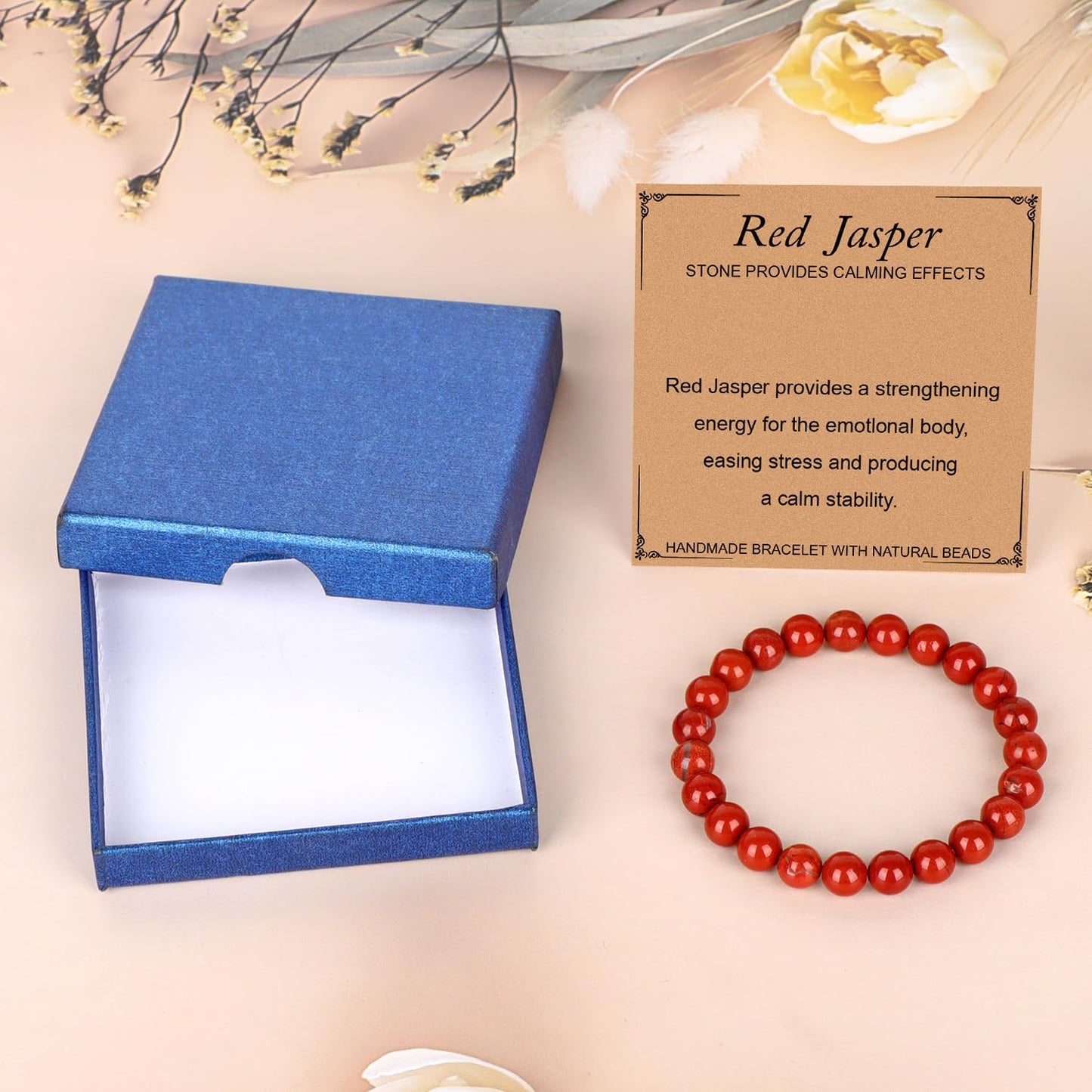 LPBeads Handmade Natural Gemstone Stretch Elastic 8mm Red Jasper Bracelet Healing Crystal Round Stone Beads Jewelry Gifts for Women Men