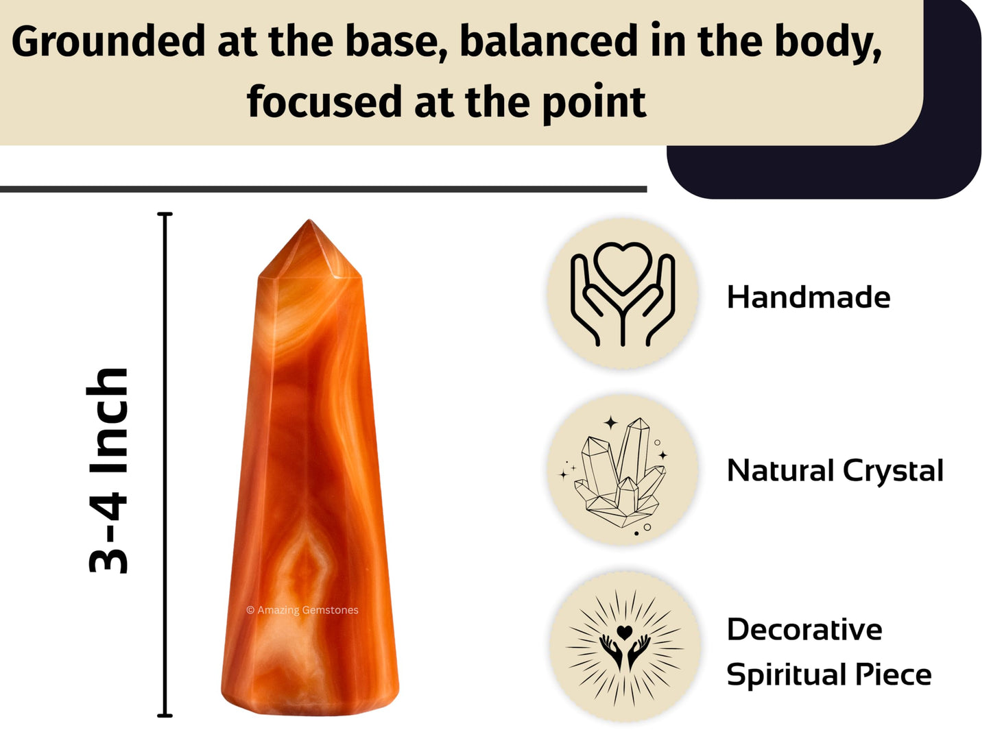 Amazing Gemstone Carnelian Onyx Crystal Towers - Natural Healing Crystal Point Obelisk for Reiki Healing and Crystal Grid (3" to 4" INCH)