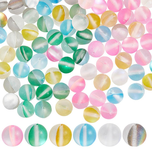 PONABEADIY 1 Box 8MM 150PCS Moonstone Bead with Hole Round Colorful Dyed Frosted Moon Stone Loose Spacer Charms Beads Bulk for Jewelry Making Earrings Bracelets Necklaces Decor DIY Craft Supplies