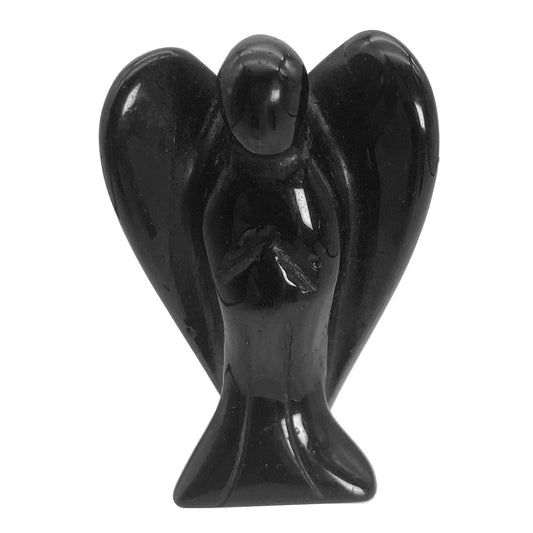 favoramulet 2 Inches Black Obsidian Pray Guardian Angel Statue, Carved Healing Peace Angel with Wing Figurine Pocket Stone
