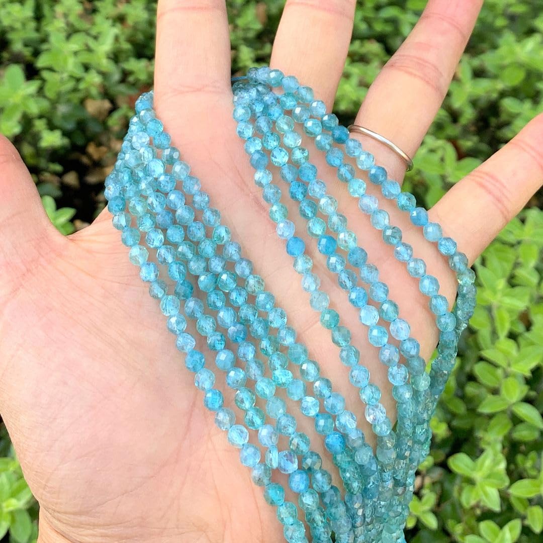 1 Strand Adabele Natural Faceted South Africa Apatite Healing Gemstone 4mm (0.16 Inch) Tiny Small Round Loose Beads Gem Stone Spacer (84-90pcs) for Jewelry Making GH-D1