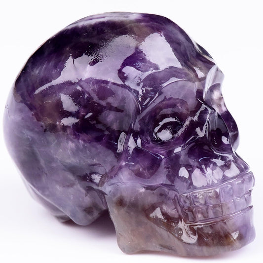 Hguxmcu Amethyst Crystal Skull, 1.4 Inch Miniature Hand Carved Reiki Healing Pocket Stone, Small Collectible Skull Figurine for Altar Home Office Decor, Crystal Statue Meditation Gift for Men Women