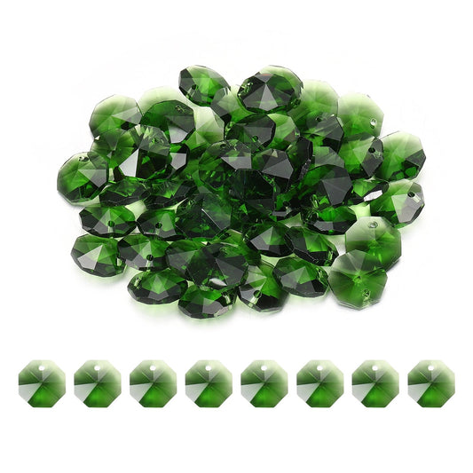 uxcell 50Pcs 1 Hole Crystal Octagon Beads, 14mm K9 Glass Hanging Chandelier Beads Prisms Parts for Crystal Chandeliers Lamp Hanging Pendant Jewelry DIY Craft, Olive Green
