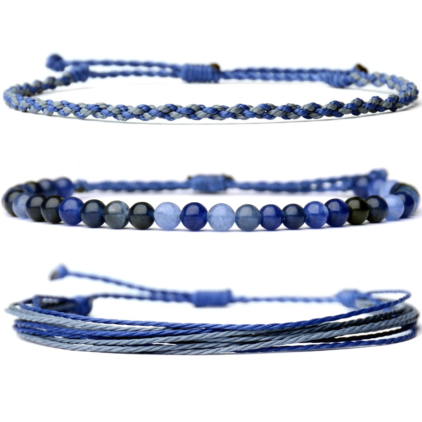 Handmade Natural Stone Beaded Healing Bracelet Gift for Men Adjustable Rope String Bracelet (Sodalite/Dark Blue, Adjustable)
