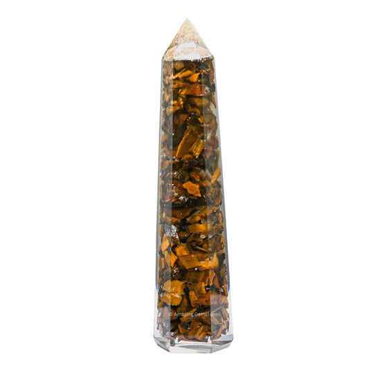 Amazing Gemstone Tiger Eye Orgonite Orgone Crystal Towers - Large 4.5" Orgonite Crystal Wand Obelisk Tower Point for Meditation, Crystals and Healing Stones Gift and Protection