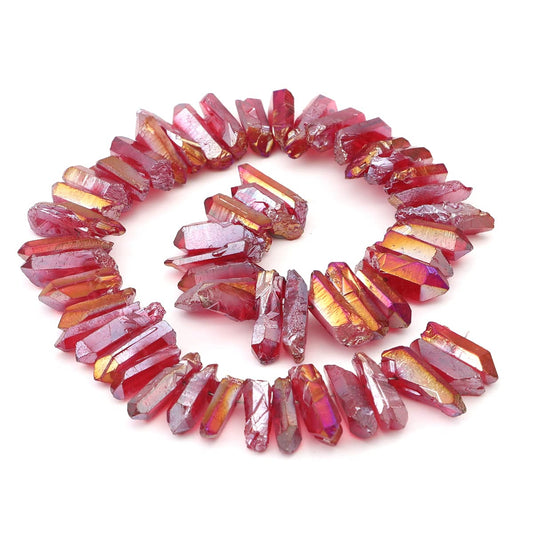 BEADIA Red Titanium Coated Crystal Quartz Spike Point Stick Beads AB Color 1.0"-1.5" for Jewelry Making 15 Inch/Strand