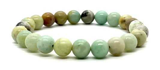 AWAKEN YOUR KUNDALINI Amazonite Bracelet – 8mm Stretch Beads, Virgo Birthstone, Heart Chakra