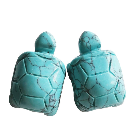 Gemgogo 2 Pcs Synthesis Howlite Turquoise Tortoise Crystals and Healing Stones,Pocket Statue Kitchen Guardian Figurine Decor 1.5 Inches Gemstone