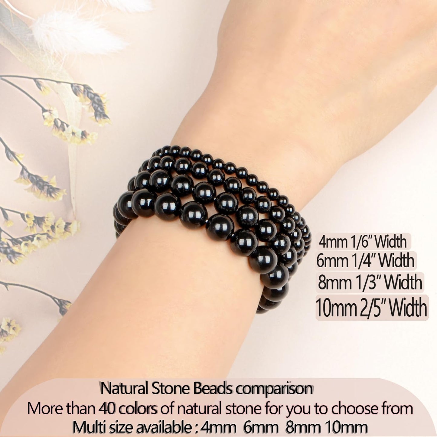 LPBeads Handmade Natural Gemstone Stretch Elastic 10mm Black Tourmaline Bracelet Healing Crystal Round Stone Beads Jewelry Gifts for Women Men