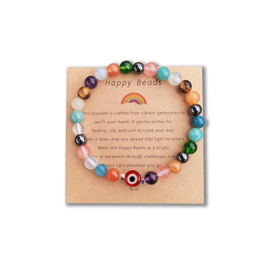 DLYFNVEV Evil Eye Bracelet Protection Healing Crystal Beaded Colorful Bead Rainbow Good Luck Natural Stone Boho Bohemian Jewelry Gifts