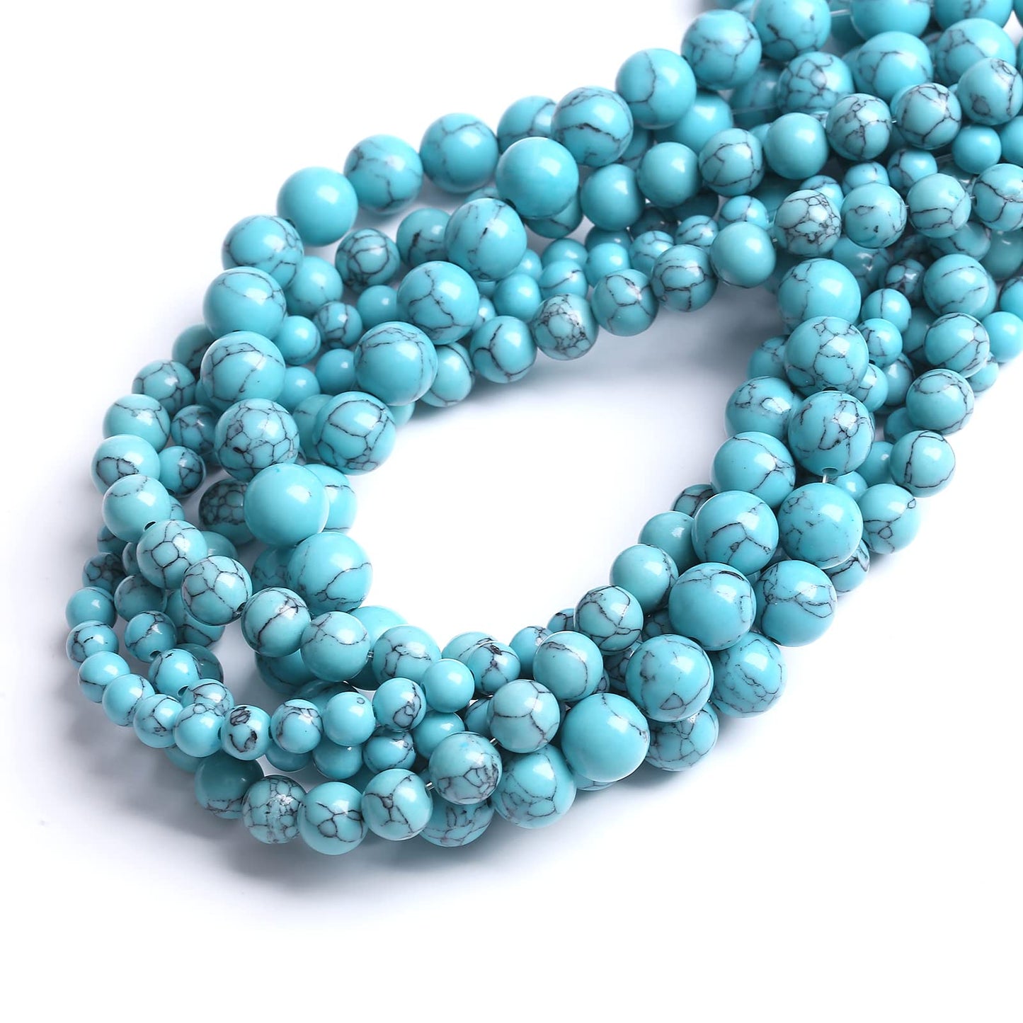 32PCS 12MM Blue Turquoise Round Loose Beads Natural Gemstone Beads for Jewelry Making DIY Bracelet Necklace 15"