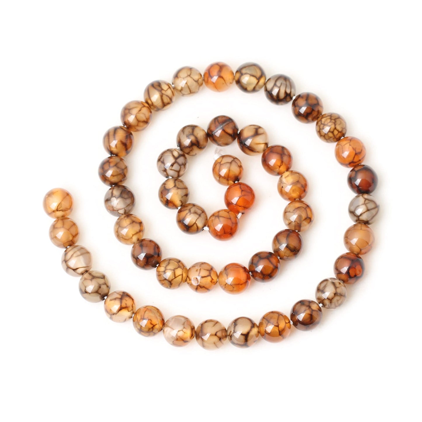 CHEAVIAN 45PCS 8mm Coffee Dragon Vein Agate Gemstone Round Loose Beads for Jewelry Making 1 Strand 15"