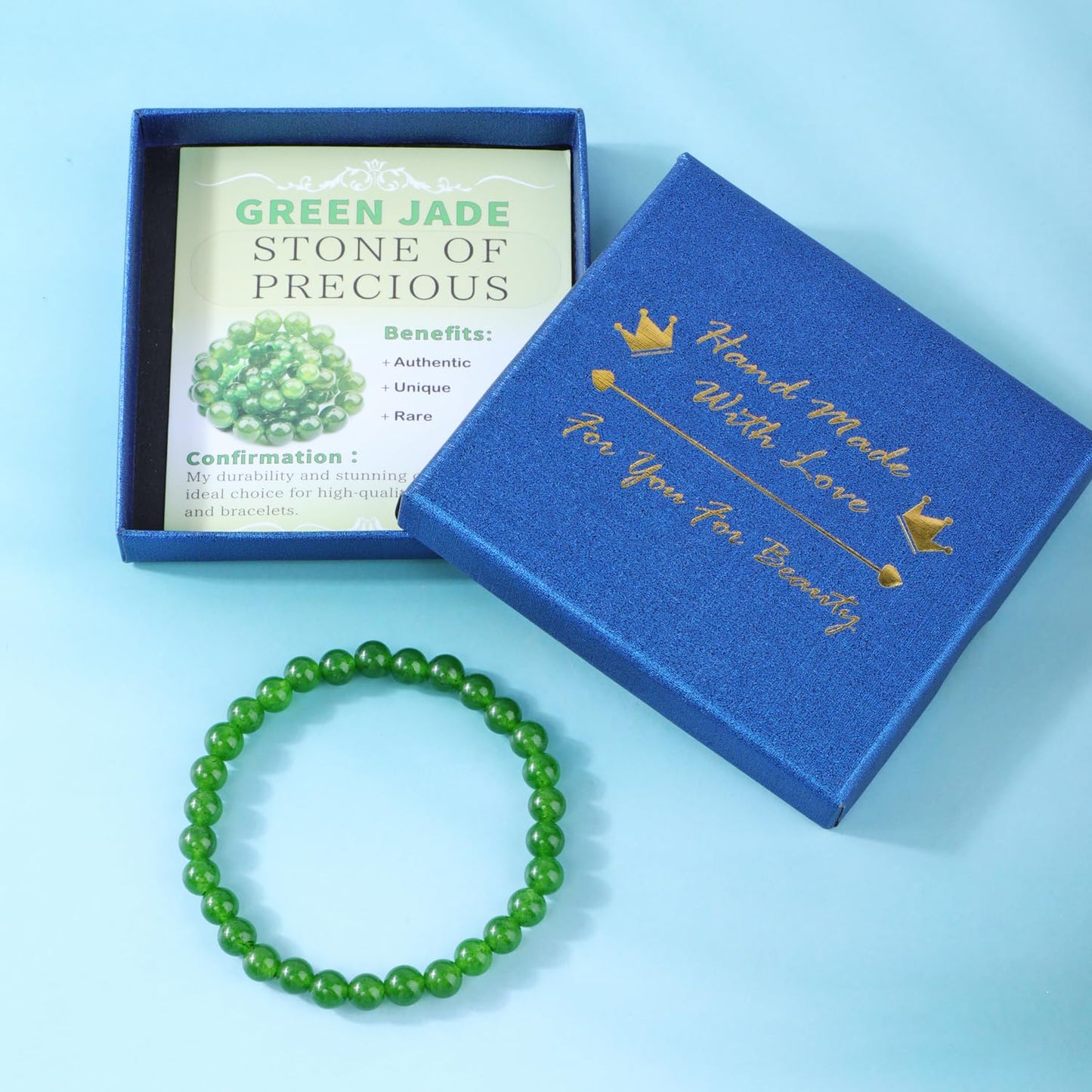 Bymitel 6mm Green Jade - Handmade Reiki Gemstone Stretch Bracelet, Natural Beauty & Spiritual Essence, Crystal Healing for Unisex Adults