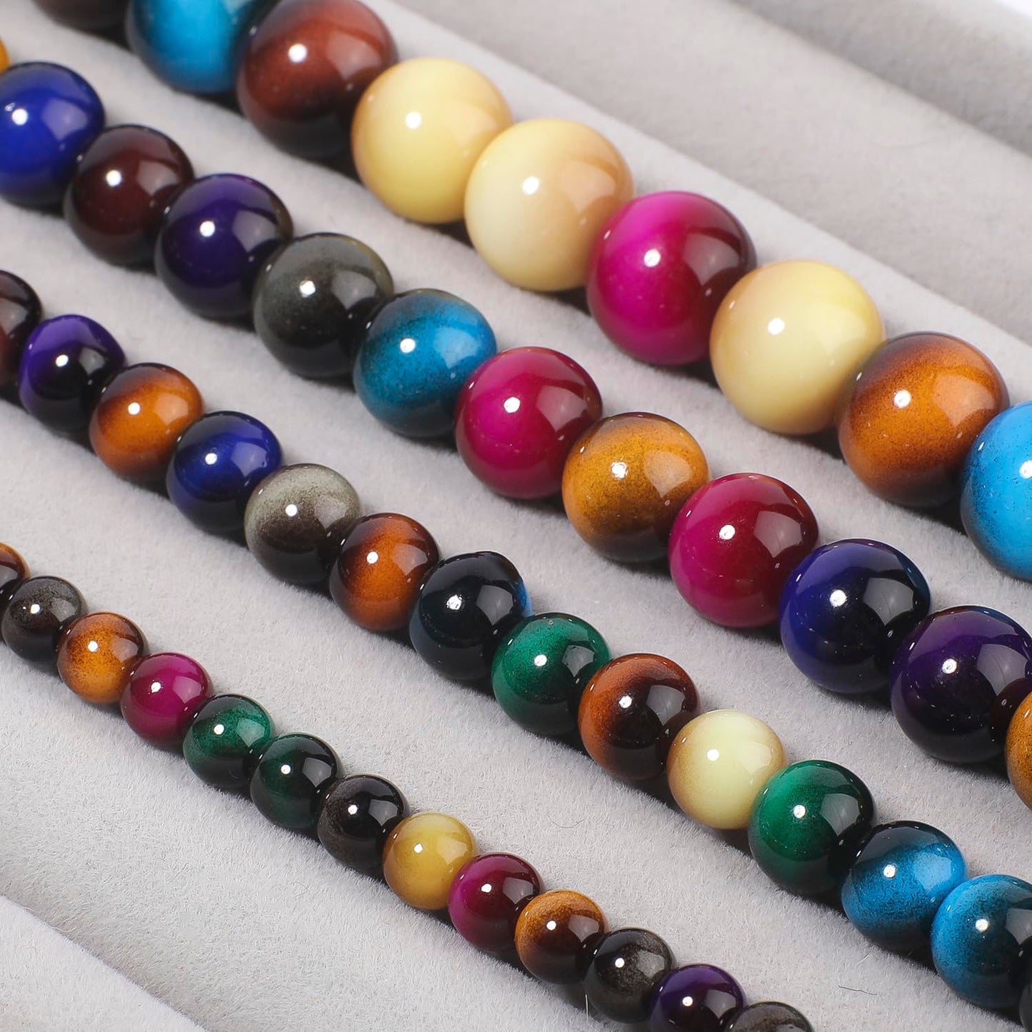 Song Xi 38PCS 10mm Mixed Color Tiger Eye Gemstone Beads for Jewelry Making, Round Smooth Glass Beads for DIY Bracelet Necklace Earring Keychain, Arts and Crafts, for Christmas Wedding Birthday