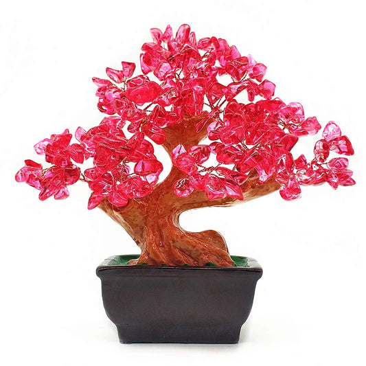 Colorsheng Feng Shui Quartz Crystal Money Tree Bonsai Style Decoration for Luck and Wealth (Red)
