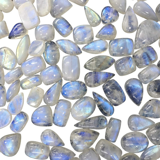 GEMKORA (4 to 5pcs) Natural Rainbow Moonstone Gemstone Wholesale Cabochons Lot, Jewelry Making Loose Gemstone, Polished Decor, DIY, Wire Wrapping, Reiki, Wikka, Healing Crystals, Bulk Gemstone