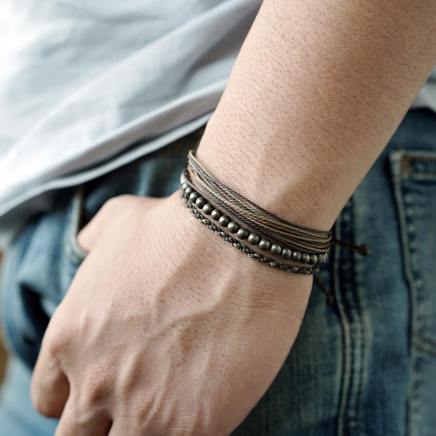 Handmade Natural Stone Beaded Healing Bracelet Gift for Men Adjustable Rope String Bracelet (iron-pyrite, Adjustable)