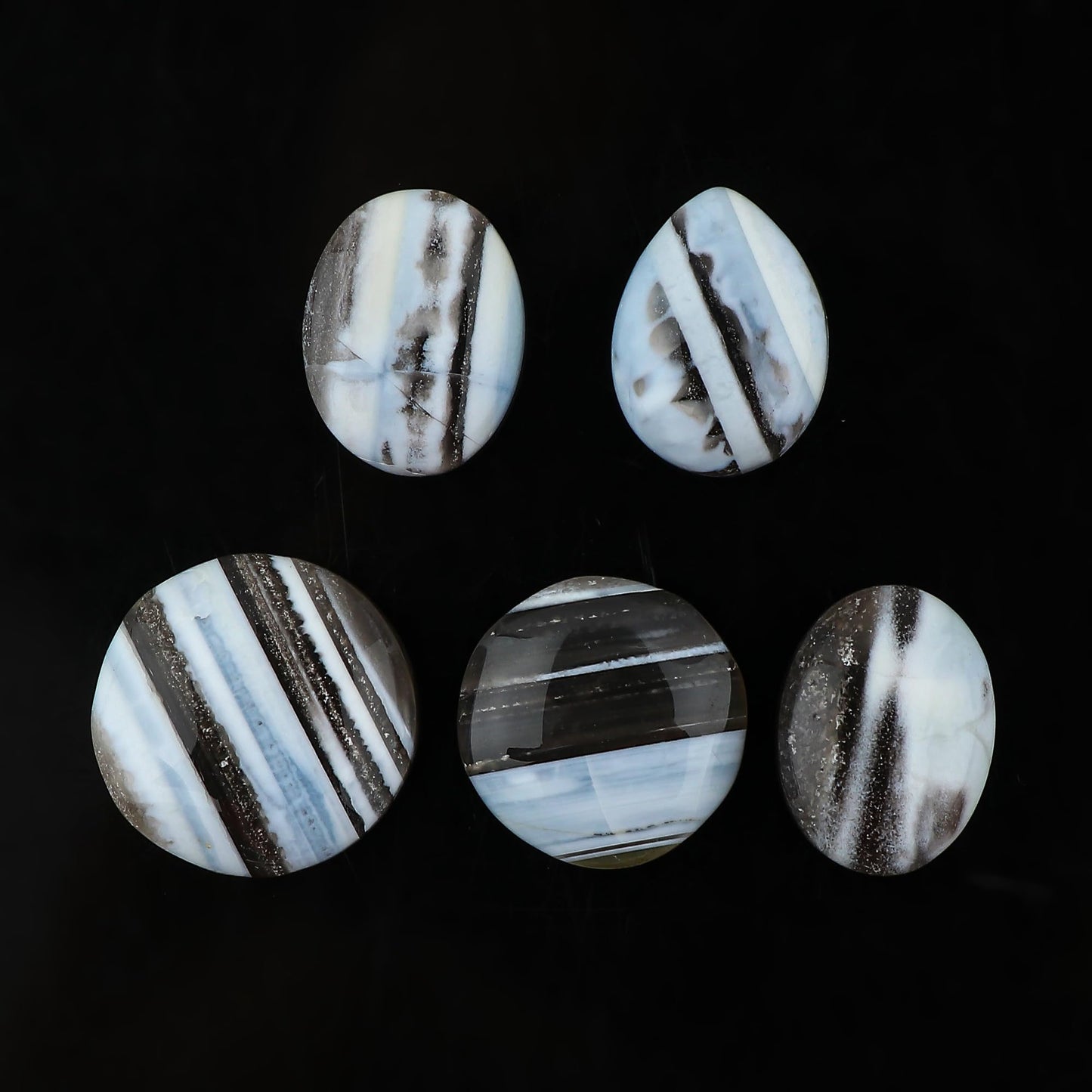 CRYSTALINES 5pcs, Natural Opal with Chalcedony Gemstones, Wholesale Polished Crystals, Flatback Cabochon, DIY Crafts Jewelry Making, Bulk Loose Stone Supply, Wire Wrapp, Gem Collection, Giftgiving