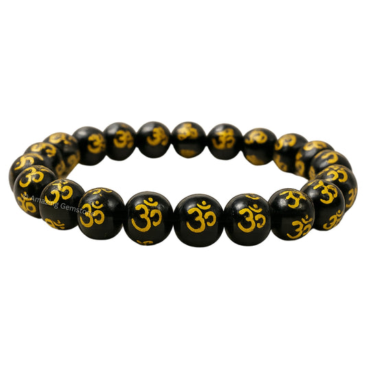 Amazing Gemstone Crystal Bracelet for Women Men's Gifts - Protection Healing Crystal Bracelet - 8mm Gemstone Beaded Stretchable Bracelet Pulseras Para Hombres Mujer Stocking Stuffers Mothers Day Gift (OM Black Agate)