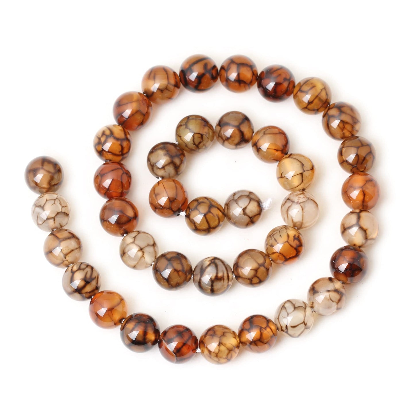 CHEAVIAN 35PCS 10mm Coffee Dragon Vein Agate Gemstone Round Loose Beads for Jewelry Making 1 Strand 15"