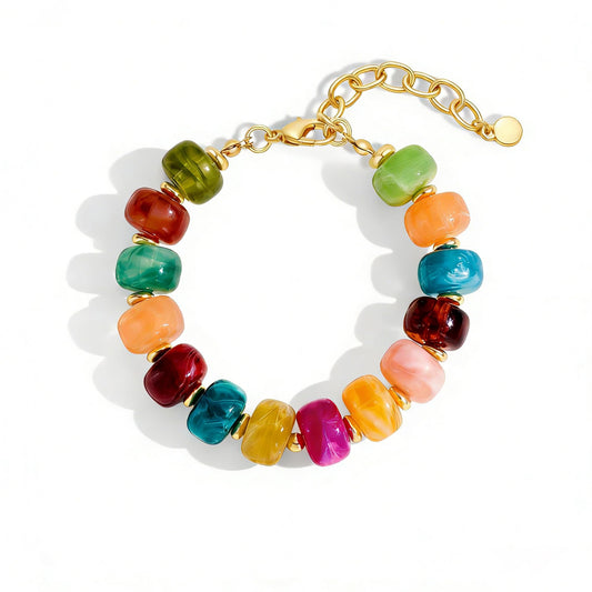 ENSKEFEN Colorful Beaded Bracelets for Women Trendy Chunky Multicolor Acrylic Resin Beads Statement Bracelet Boho Summer Bracelets Jewelry