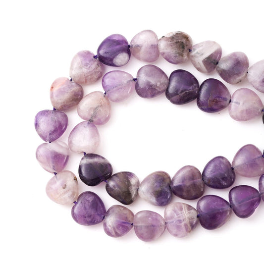 Natural Heart Shaped Amethyst Stone Beads 10mm Loose Crystal Healing Beads for DIY Necklace Bracelet Making Gemstone Craft Supplies