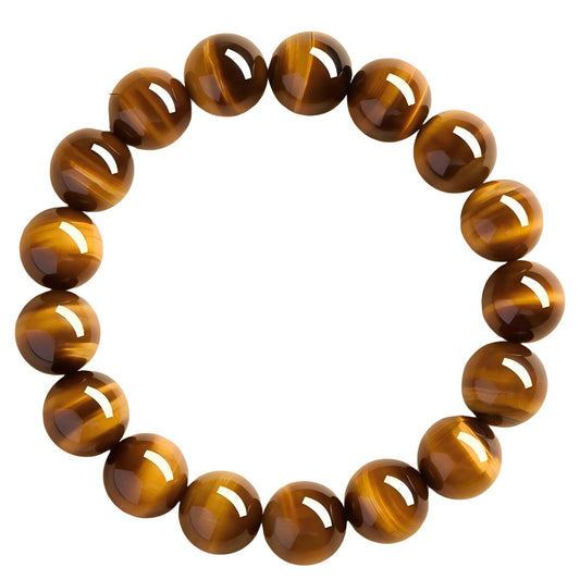 Rosolaratop Natural Tiger Eye Stone Bracelet, 8-12mm Healing Energy Gemstone Beads, Elastic Stretch Design for Yoga and Meditation (8MM)