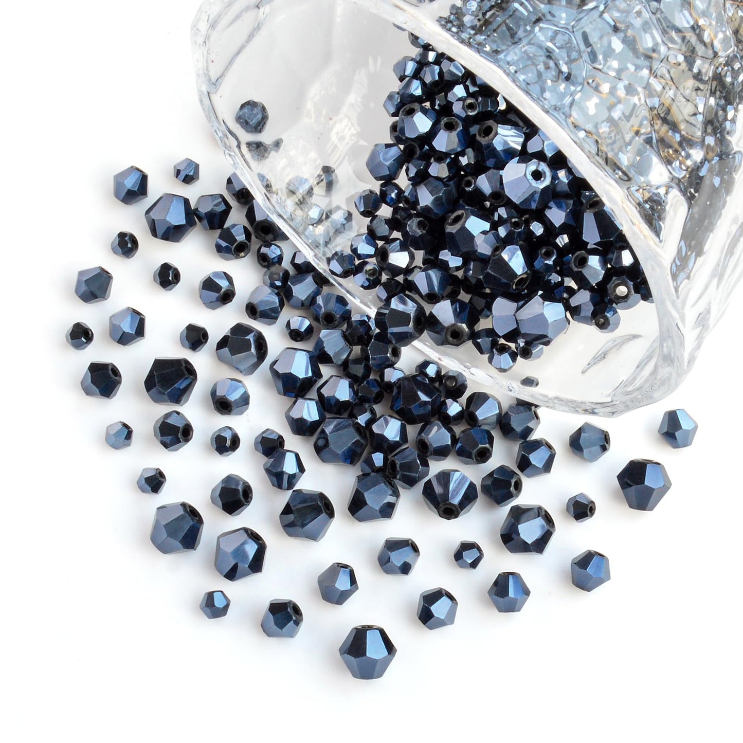 1550PCS Bicone Crystal Glass Beads Set for Jewelry Making, 3mm 4mm 6mm 8mm Sparkling Faceted Beads Sorted by Size for Bracelets, Necklaces, Suncatchers & DIY Crafts(Navy Blue)