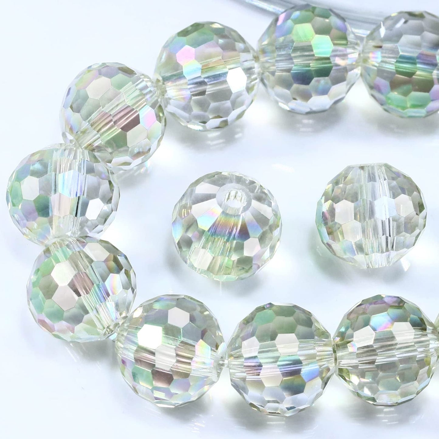 Dowarm 100PCS 8MM Crystal Glass Beads for Jewelry Making, Spring Green Faceted Crystal Beads for Crafts Bracelet Wind Chimes Suncatcher, #5003 Rondelle Spacer Beads, Loose Gemstones