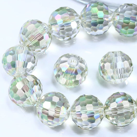 Dowarm 10MM Round Crystal Beads for Jewelry Making, Spring Green Faceted Crystal Glass Beads for Crafts Bracelet Wind Chimes Suncatcher, #5003 Rondelle Spacer Beads, Loose Gemstones, 50PCS