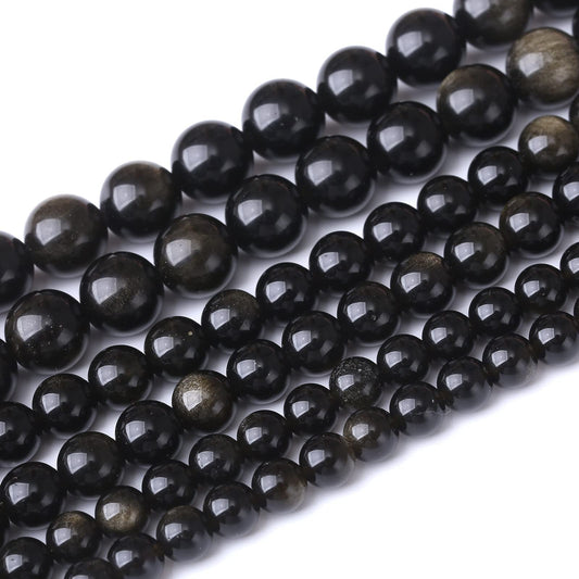 90PCS 4MM Natural Black Golden Obsidian Stone Beads Energy Healing Beads for DIY Jewelry Bracelet Necklace Making for Jewelry Making15Inch