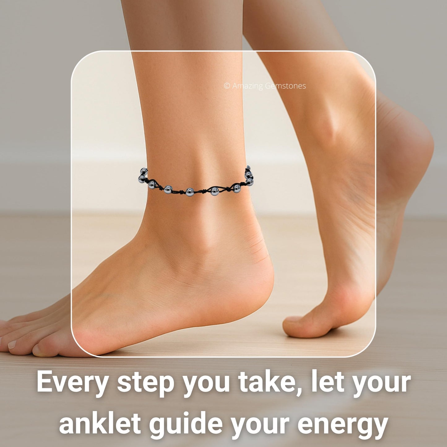 Amazing Gemstone Silver Hematite Anklet Ankle Bracelets for Women - Waterproof Beaded Healing Crystal Anklets, Plus Size Chakra Gemstone Bead Anklet (Stretchy Adjustable - Hand Knotted)