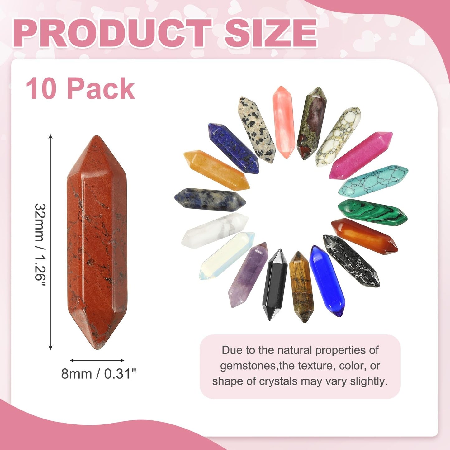 MECCANIXITY 10 Pack Red Jasper Crystals Quartz Crystals, Polished Crystals Bulk Hexagonal Shaped Meditation Gemstone for Jewelry Making Energy Balance Accessories Gifts