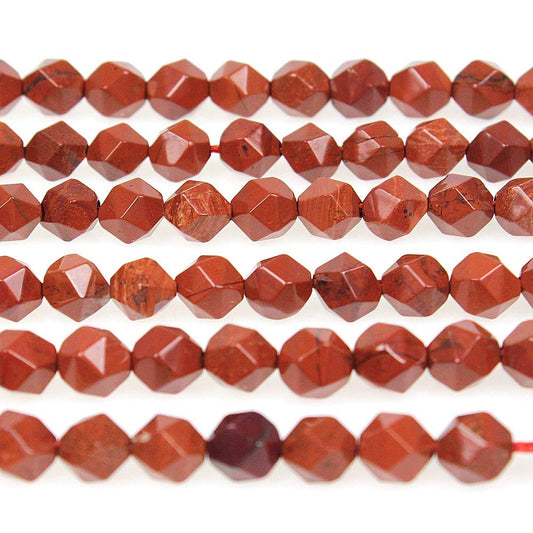 MJDCB Best Sellers Natural Stone Beads Faceted Polygon Red Stone Crystal Energy Stone Healing Power for Jewelry Making(8mm)