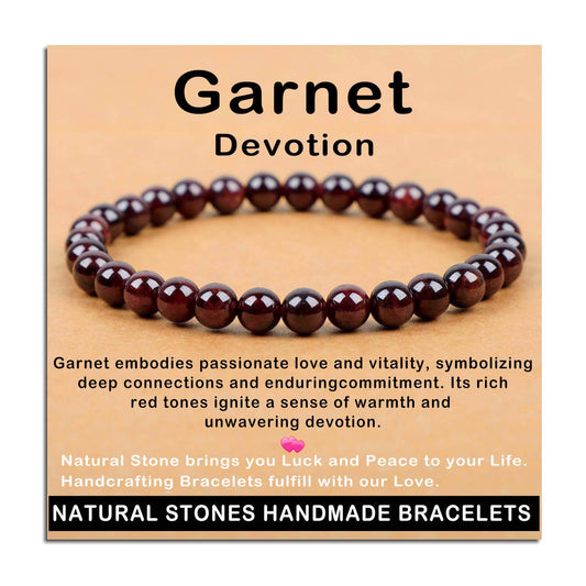 AD Beads Handmade Gemstone Stretch Elastic Bracelet Crystal Healing Reiki Nature's Beauty and Spiritual Essence Unisex (6mm, Garnet (Devotion))