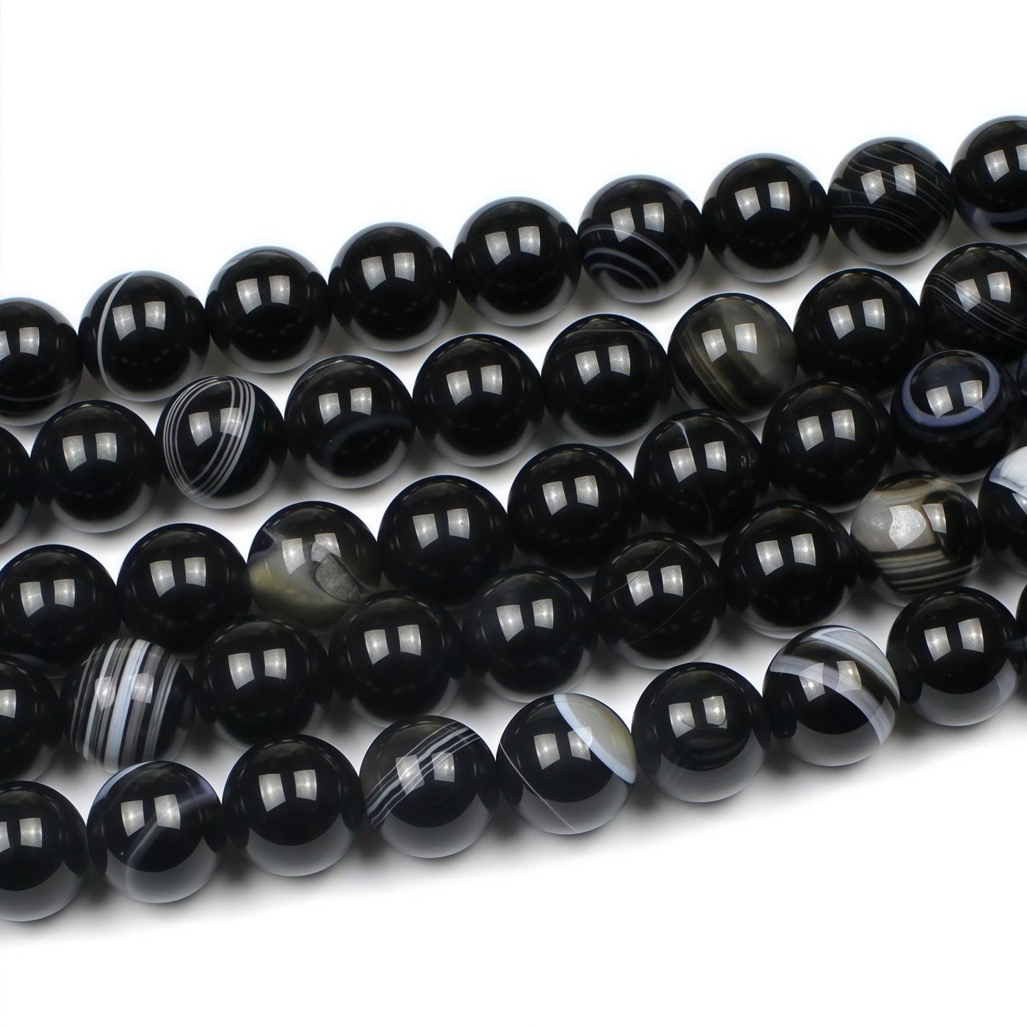 MJDCB Natural Black Striped Agate Round Loose Beads for Jewelry Making DIY Bracelet Necklace (8mm)