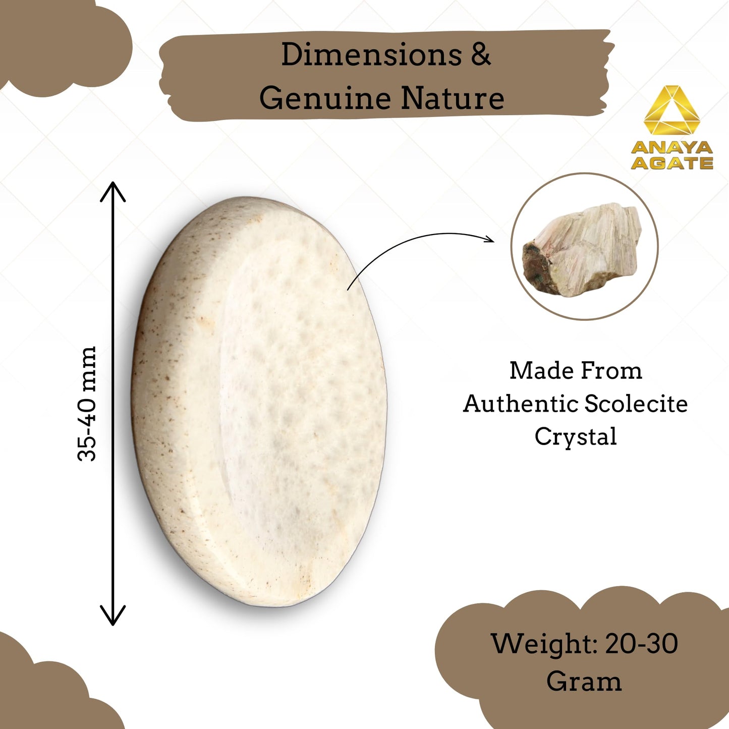 Anaya Agate Scolecite Worry Stones Certified Crystal Thumb Worry Stone for Anguish, Relaxing and Soothing Balance Stones for Meditation, Stress Relief Crystals and Healing Stones for Men, Women