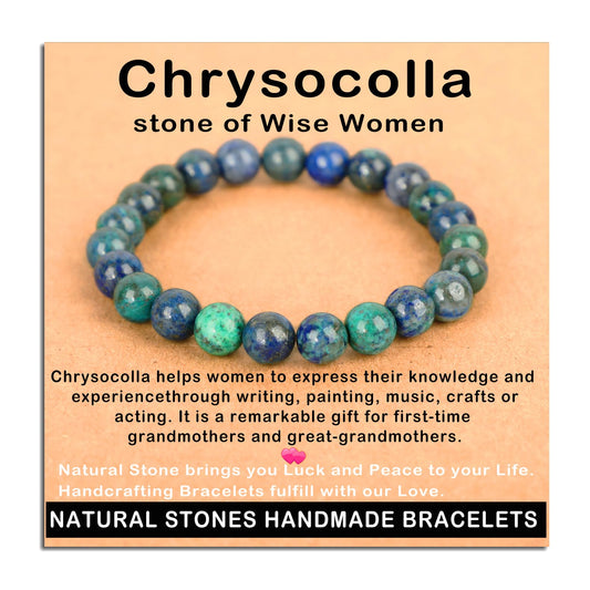 AD Beads Handmade Gemstone Stretch Elastic Bracelet Crystal Healing Reiki Nature's Beauty and Spiritual Essence Unisex (8mm, Chrysocolla (Wise Women))
