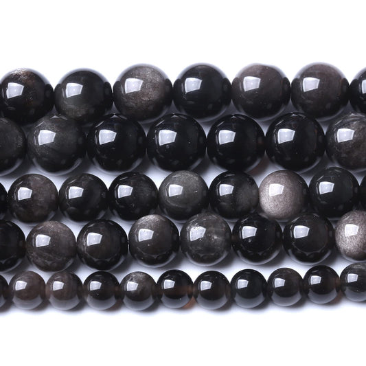 8MM 46PCS Natural Stone Silver Obsidian Loose Beads for Jewelry Making DIY Bracelet