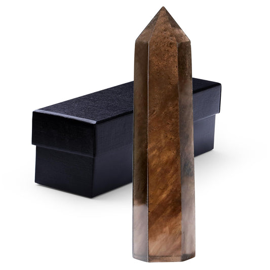ZHIYUXI 3.7-4" Smoky Quartz Crystal Wand Hexagonal Pointed Healing Crystals Tower Stone 1 Pc Large Crystals Reiki Energy Balancing Meditation Therapy Gemstones Decoration Stones Gifts