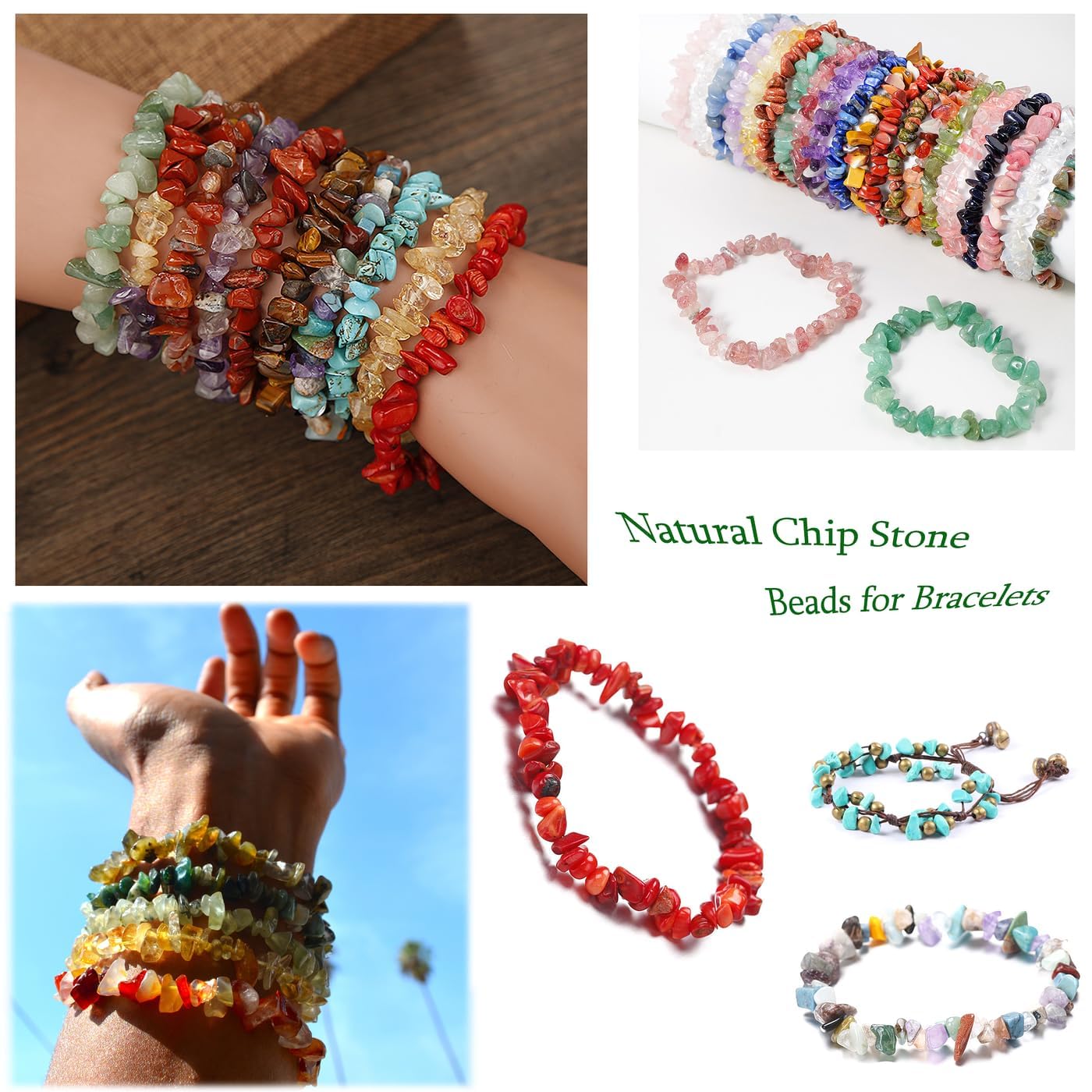 XIANNVXI 7 Chakra Beads, Natural Chip Stone Beads 400Pcs Crystal Bead 5-8mm Irregular Healing Crystal Loose Rocks for DIY Jewelry Making