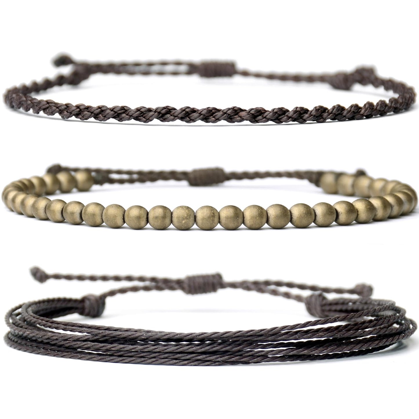 Handmade Natural Stone Beaded Healing Bracelet Gift for Men Adjustable Rope String Bracelet (Hematite（brass）, Adjustable)