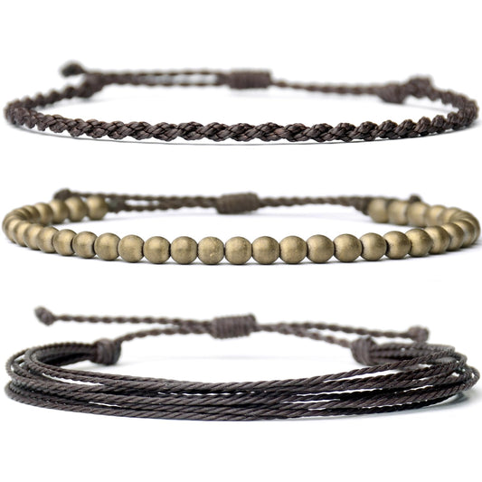 Handmade Natural Stone Beaded Healing Bracelet Gift for Men Adjustable Rope String Bracelet (Hematite（brass）, Adjustable)