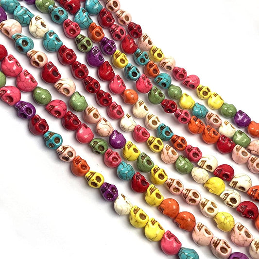 Beads Skull Shape Howlite Turquoises Strand Natural Stone Jewelry Bohemian Style Boho Tassels Findings Necklace Earrings Dangle Component Bracelet Accessories DIY (10x12mm, Mix Skull)