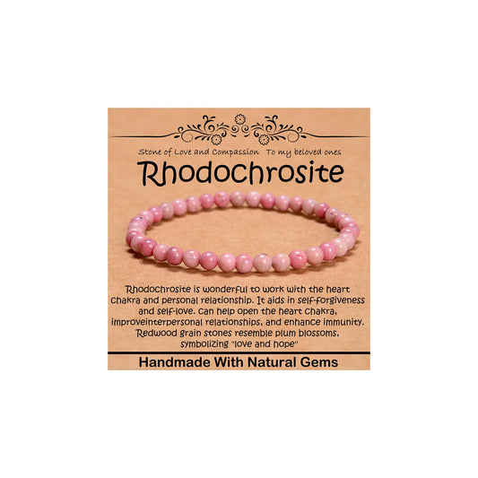 CHCCOYE 4mm Natural Healing Gemstone Bracelet Handmade Yoga Stretch Elastic Bracelet Stress Relief Crystal Jewelry for Men and Women (4mm, Rhodochrosite)