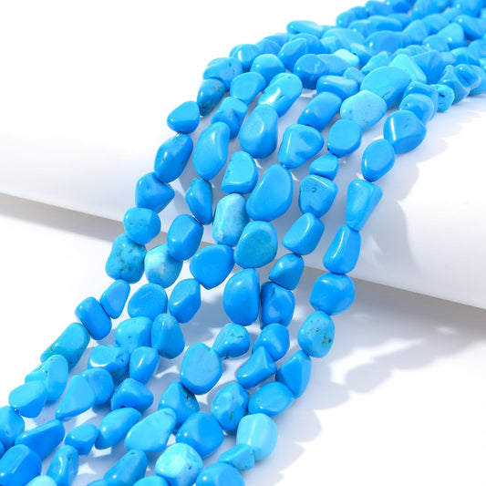 jodaying 6-8mm Natural Blue Turquoise Nuggets Oval Free Tumbled Pebble Semi Precious Gemstone Loose Stone Beads Approx 15.5 inch for DIY Jewelry Making