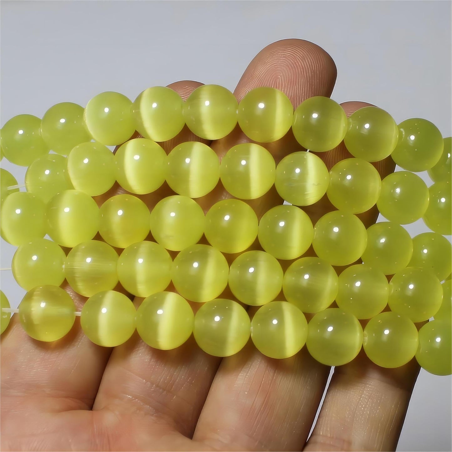 MJDCB 45pcs Lemon Yellow Cat Eye Stone Beads 8mm Round Crystal Loose Bead for Jewelry Making DIY Bracelets Necklace Accessories