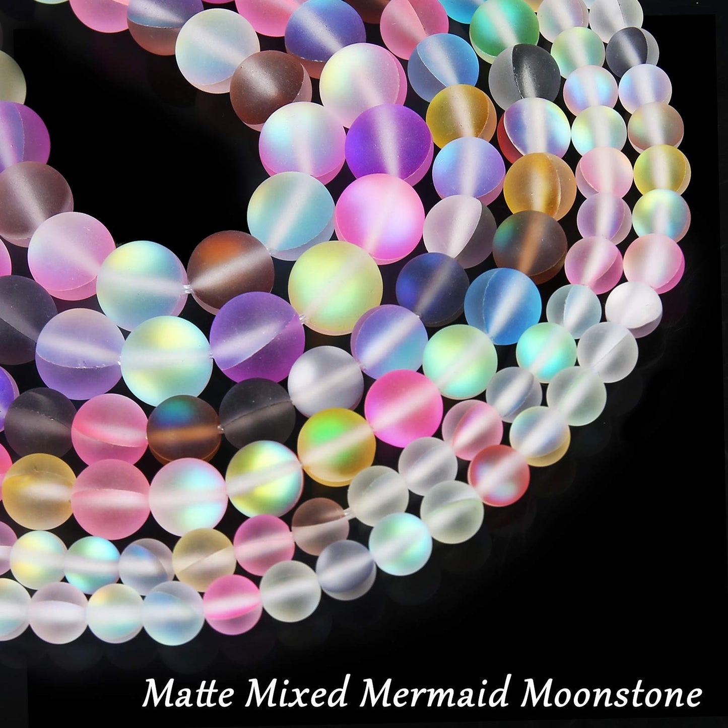 Matte Mixed Color Aurora Crystal Glass Beads, 8MM Frosted Glitter Shining Mermaid Round Loose Beads, Rainbow Holographic Synthetic Moonstone for Jewelry Making DIY Bracelet